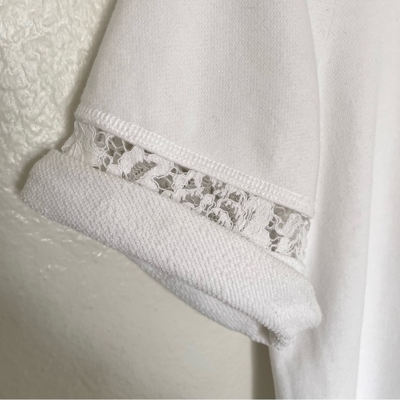Rebecca Taylor White Short Sleeve Terry Cloth Lace Crew Neck T-Shirt Blouse S - Picture 7 of 15